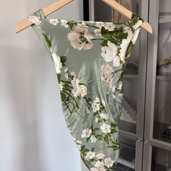 Reformation Anaiis Silk Maxi Dress 2 NEW Tarragon Floral Open Back High Neck NWT - Picture 4 of 7